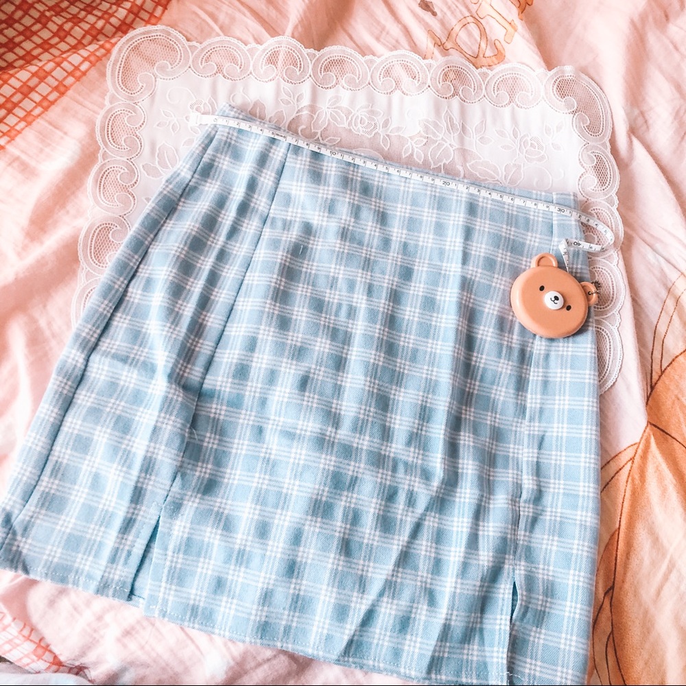 NWT Pastel Blue Grid Pencil Skirt with Slit Size M